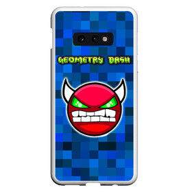 Чехол для Samsung S10E с принтом Geometry Dash в Новосибирске, Силикон | Область печати: задняя сторона чехла, без боковых панелей | Тематика изображения на принте: devil | geometry dash | pixel | геометри дэш | геометрический рывок | геометрия даш | демон | игры | логотипы игр | пиксель | смайл | эмоции