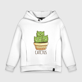 Детское худи Oversize хлопок с принтом Котики Кактусы Catctus в Новосибирске, френч-терри — 70% хлопок, 30% полиэстер. Мягкий теплый начес внутри —100% хлопок | боковые карманы, эластичные манжеты и нижняя кромка, капюшон на магнитной кнопке | cactus | cat | cats | cute cactus | english words | kitten | kitty | puss | pussy | pussycat | кактус в горшке | киски | кисы | котёнок | котики | коты в виде кактусов | коты кактусы | котята | котята кактусы | котятки | кошечки | кошка | мил