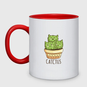 Кружка двухцветная с принтом Котики Кактусы Catctus в Новосибирске, керамика | объем — 330 мл, диаметр — 80 мм. Цветная ручка и кайма сверху, в некоторых цветах — вся внутренняя часть | cactus | cat | cats | cute cactus | english words | kitten | kitty | puss | pussy | pussycat | кактус в горшке | киски | кисы | котёнок | котики | коты в виде кактусов | коты кактусы | котята | котята кактусы | котятки | кошечки | кошка | мил