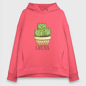 Женское худи Oversize хлопок с принтом Котики Кактусы Catctus в Новосибирске, френч-терри — 70% хлопок, 30% полиэстер. Мягкий теплый начес внутри —100% хлопок | боковые карманы, эластичные манжеты и нижняя кромка, капюшон на магнитной кнопке | cactus | cat | cats | cute cactus | english words | kitten | kitty | puss | pussy | pussycat | кактус в горшке | киски | кисы | котёнок | котики | коты в виде кактусов | коты кактусы | котята | котята кактусы | котятки | кошечки | кошка | мил