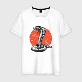 Мужская футболка хлопок с принтом Японская Кобра | Japan Cobra в Новосибирске, 100% хлопок | прямой крой, круглый вырез горловины, длина до линии бедер, слегка спущенное плечо. | art | asp | aspid | cobra kai | japanese | poison | poisoned | red sun | snake | vemonous | venom | viper | арт | вайпер | восходящее солнце | змея | иллюстрация | кобра кай | красное солнце | рисунок кобры | солнце | яд | яд