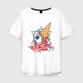 Мужская футболка хлопок Oversize с принтом Инопланетная мороженка в Новосибирске, 100% хлопок | свободный крой, круглый ворот, “спинка” длиннее передней части | Тематика изображения на принте: арт | глаз | графика | мистика | мороженное | пентаграммы | ужасы