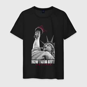 Мужская футболка хлопок с принтом Statue Of Liberty в Новосибирске, 100% хлопок | прямой крой, круглый вырез горловины, длина до линии бедер, слегка спущенное плечо. | Тематика изображения на принте: америка | география | города | нью йорк | статуя свободы | страны | сша | туристам