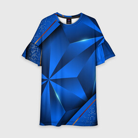 Детское платье 3D с принтом 3D абстрактные фигуры BLUE в Новосибирске, 100% полиэстер | прямой силуэт, чуть расширенный к низу. Круглая горловина, на рукавах — воланы | 3d | 3д | luxury | versace | vip | абстракция | блеск | блестки | версаче | вип | паттерн | роскошь | соты | текстуры