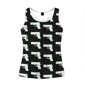 Женская майка 3D с принтом Пистолеты в Новосибирске, 100% полиэстер | круглая горловина, прямой силуэт, длина до линии бедра | 228 | баста | белый пистолет | ноггано | огонь | оружие | пистолет | пистолеты | пуля | реп | репчик | ствол | стволы | чёрный пистолет