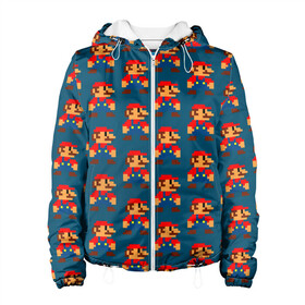 Женская куртка 3D с принтом Марио в Новосибирске, ткань верха — 100% полиэстер, подклад — флис | прямой крой, подол и капюшон оформлены резинкой с фиксаторами, два кармана без застежек по бокам, один большой потайной карман на груди. Карман на груди застегивается на липучку | game | mario | sega | super | super mario | игры | м | марио | сега | супер марио
