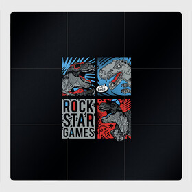 Магнитный плакат 3Х3 с принтом Rock Star Dino Динозавр геймер в Новосибирске, Полимерный материал с магнитным слоем | 9 деталей размером 9*9 см | dino | games | roar | rock | rock star | t rex | дино | динозавр | динозавры | рок | рокер