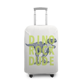Чехол для чемодана 3D с принтом DINO ROCK DUDE в Новосибирске, 86% полиэфир, 14% спандекс | двустороннее нанесение принта, прорези для ручек и колес | dino | games | roar | rock | rock star | t rex | дино | динозавр | динозавры | рок | рокер