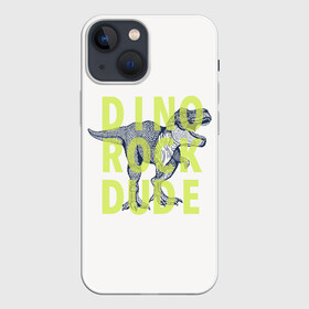 Чехол для iPhone 13 mini с принтом DINO ROCK DUDE в Новосибирске,  |  | dino | games | roar | rock | rock star | t rex | дино | динозавр | динозавры | рок | рокер