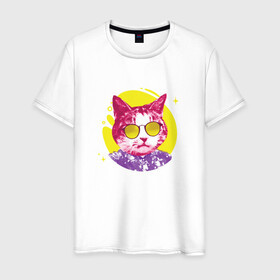Мужская футболка хлопок с принтом Кот Тусовщик в солнечных очках в Новосибирске, 100% хлопок | прямой крой, круглый вырез горловины, длина до линии бедер, слегка спущенное плечо. | cat | cats | chill | cool cat | kitten | leto | party | puss | pussy | pussycat | summer | vacation | киски | кисы | кот в гавайской рубашке | котёнок | котики | котята | котятки | кошечки | кошка | лето | отдых | отпуск | пати |
