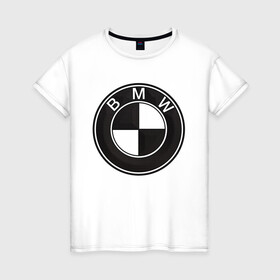 Женская футболка хлопок с принтом BMW LOGO CARBON в Новосибирске, 100% хлопок | прямой крой, круглый вырез горловины, длина до линии бедер, слегка спущенное плечо | bmw | абстракция | авто | автомобиль | бмв | карбон | лого | логотип | машина | скорость