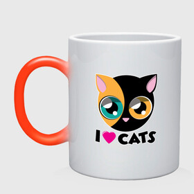 Кружка хамелеон с принтом I Love Cats в Новосибирске, керамика | меняет цвет при нагревании, емкость 330 мл | animal | cat | cute | kitty | love | meow | друг | животные | киска | китти | кот | котенок | котик | котэ | кошечка | кошка | милый | мур | мяу | питомец | тигр