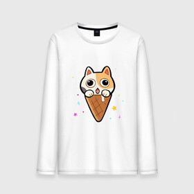 Мужской лонгслив хлопок с принтом Ice Cream Cat в Новосибирске, 100% хлопок |  | animal | cat | cute | kitty | meow | друг | животные | киска | китти | кот | котенок | котик | котэ | кошечка | кошка | милый | мороженое | мур | мяу | питомец | тигр