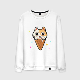 Мужской свитшот хлопок с принтом Ice Cream Cat в Новосибирске, 100% хлопок |  | animal | cat | cute | kitty | meow | друг | животные | киска | китти | кот | котенок | котик | котэ | кошечка | кошка | милый | мороженое | мур | мяу | питомец | тигр