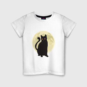 Детская футболка хлопок с принтом Moon Cat в Новосибирске, 100% хлопок | круглый вырез горловины, полуприлегающий силуэт, длина до линии бедер | Тематика изображения на принте: animal | cat | cute | kitty | meow | друг | животные | киска | китти | космос | кот | котенок | котик | котэ | кошечка | кошка | луна | милый | мур | мяу | питомец | тигр