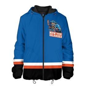 Мужская куртка 3D с принтом New York Islanders в Новосибирске, ткань верха — 100% полиэстер, подклад — флис | прямой крой, подол и капюшон оформлены резинкой с фиксаторами, два кармана без застежек по бокам, один большой потайной карман на груди. Карман на груди застегивается на липучку | hockey | new york islanders | nhl | клюшка | лед | нхл | нью йорк айлендерс | хоккеист | хоккеисты | хоккей