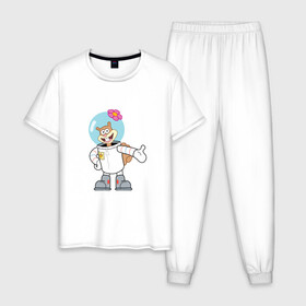 Мужская пижама хлопок с принтом Сэнди в Новосибирске, 100% хлопок | брюки и футболка прямого кроя, без карманов, на брюках мягкая резинка на поясе и по низу штанин
 | sponge bob | spongebob squarepants | губка боб | губка боб квадратные штаны | спанч боб