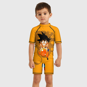 Детский купальный костюм 3D с принтом Kid Goku в Новосибирске, Полиэстер 85%, Спандекс 15% | застежка на молнии на спине | anime | dragon ball | аниме | анимэ | драгон бал | дрэгон бол | жемчуг дракона