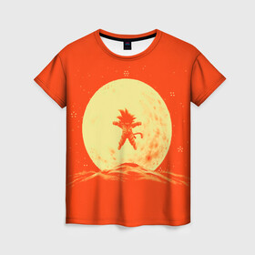 Женская футболка 3D с принтом Гоку и луна в Новосибирске, 100% полиэфир ( синтетическое хлопкоподобное полотно) | прямой крой, круглый вырез горловины, длина до линии бедер | anime | dragon ball | moon | аниме | анимэ | драгон бал | дрэгон бол | жемчуг дракона | луна