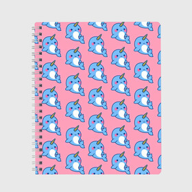 Тетрадь с принтом Дельфинчики | Единорожки в Новосибирске, 100% бумага | 48 листов, плотность листов — 60 г/м2, плотность картонной обложки — 250 г/м2. Листы скреплены сбоку удобной пружинной спиралью. Уголки страниц и обложки скругленные. Цвет линий — светло-серый
 | unicorn | вода | девочке | девчачья | дельфичик | детская | детство | единорог | единороги | единорожек | звездочки | корона | милая | море | мороженое | пончики | радуга | рога | рыба | рыбы | сладости