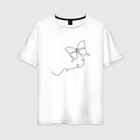 Женская футболка хлопок Oversize с принтом Бабочка в Новосибирске, 100% хлопок | свободный крой, круглый ворот, спущенный рукав, длина до линии бедер
 | butterfly | бабочка | слитная бабочка