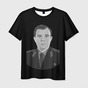 Мужская футболка 3D с принтом Юрий Алексеевич Гагарин в Новосибирске, 100% полиэфир | прямой крой, круглый вырез горловины, длина до линии бедер | восток | дизайн логотипа | космический корабль | космодром байконур | космонавт | юрий ночь