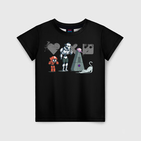 Детская футболка 3D с принтом Любовь, Смерть & Роботы в Новосибирске, 100% гипоаллергенный полиэфир | прямой крой, круглый вырез горловины, длина до линии бедер, чуть спущенное плечо, ткань немного тянется | cat | cats | death | logo | love | netflix | robots | анимация | кино | кот | кошка | лого | любовь | нетфликс | роботы | сериал