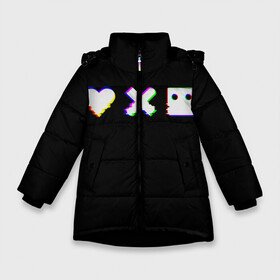 Зимняя куртка для девочек 3D с принтом Love Death and Robots (Glitch) в Новосибирске, ткань верха — 100% полиэстер; подклад — 100% полиэстер, утеплитель — 100% полиэстер. | длина ниже бедра, удлиненная спинка, воротник стойка и отстегивающийся капюшон. Есть боковые карманы с листочкой на кнопках, утяжки по низу изделия и внутренний карман на молнии. 

Предусмотрены светоотражающий принт на спинке, радужный светоотражающий элемент на пуллере молнии и на резинке для утяжки. | death | glitch | heart | ldr | logo | love | netflix | robots | smile | анимация | глитч | глич | кино | лого | лср | любовь | нетфликс | роботы | сердце | сериал | смайл | смайлик
