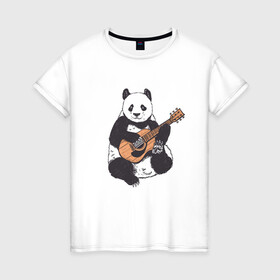 Женская футболка хлопок с принтом Панда гитарист | Panda Guitar в Новосибирске, 100% хлопок | прямой крой, круглый вырез горловины, длина до линии бедер, слегка спущенное плечо | acoustic | bear | bears | china | chineese panda | guitarist | music | акустическая гитара | гитара | китай | китайская панда | косолапый | медведь | медвежонок | милая панда | мишка | музыка | музыкант | пандочка | пандочки