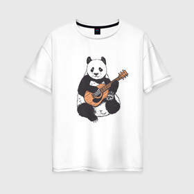 Женская футболка хлопок Oversize с принтом Панда гитарист | Panda Guitar в Новосибирске, 100% хлопок | свободный крой, круглый ворот, спущенный рукав, длина до линии бедер
 | Тематика изображения на принте: acoustic | bear | bears | china | chineese panda | guitarist | music | акустическая гитара | гитара | китай | китайская панда | косолапый | медведь | медвежонок | милая панда | мишка | музыка | музыкант | пандочка | пандочки