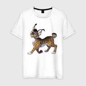 Мужская футболка хлопок с принтом Мультяшная рысь в Новосибирске, 100% хлопок | прямой крой, круглый вырез горловины, длина до линии бедер, слегка спущенное плечо. | furry | lynx | животные | кошки | мультфильмы | рысь | хищники