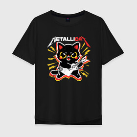 Мужская футболка хлопок Oversize с принтом METALLICAT в Новосибирске, 100% хлопок | свободный крой, круглый ворот, “спинка” длиннее передней части | cat | metallica | metallicat | rock | кот | металлика | музыка | рок | рокер
