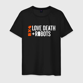 Мужская футболка хлопок с принтом ЛЮБОВЬ СМЕРТЬ И РОБОТЫ в Новосибирске, 100% хлопок | прямой крой, круглый вырез горловины, длина до линии бедер, слегка спущенное плечо. | death | hear | ldr | logo | love | netflix | robots | smile | анимация | кино | лого | лср | любовь | нетфликс | роботы | сердце | сериал | смайл | смайлик