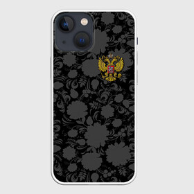 Чехол для iPhone 13 mini с принтом Герб России Хохлома в Новосибирске,  |  | country | eagle | russia | герб | двуглавый | орел | россия | страна | флаг | хохлома