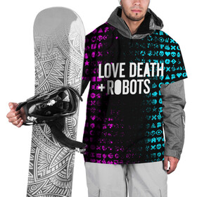 Накидка на куртку 3D с принтом ЛЮБОВЬ СМЕРТЬ И РОБОТЫ в Новосибирске, 100% полиэстер |  | death | hear | ldr | logo | love | netflix | robots | smile | анимация | кино | лого | лср | любовь | нетфликс | роботы | сердце | сериал | смайл | смайлик