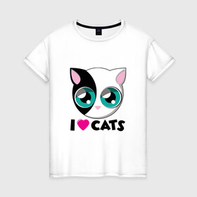Женская футболка хлопок с принтом I Love Cats в Новосибирске, 100% хлопок | прямой крой, круглый вырез горловины, длина до линии бедер, слегка спущенное плечо | animal | cat | cute | kitty | love | meow | друг | животные | киска | китти | кот | котенок | котик | котэ | кошечка | кошка | люблю | любовь | милый | мур | мяу | питомец | тигр