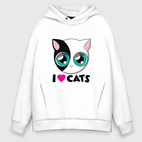 Мужское худи Oversize хлопок с принтом I Love Cats в Новосибирске, френч-терри — 70% хлопок, 30% полиэстер. Мягкий теплый начес внутри —100% хлопок | боковые карманы, эластичные манжеты и нижняя кромка, капюшон на магнитной кнопке | animal | cat | cute | kitty | love | meow | друг | животные | киска | китти | кот | котенок | котик | котэ | кошечка | кошка | люблю | любовь | милый | мур | мяу | питомец | тигр