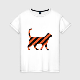 Женская футболка хлопок с принтом Black-Orange Cat в Новосибирске, 100% хлопок | прямой крой, круглый вырез горловины, длина до линии бедер, слегка спущенное плечо | animal | cat | cute | kitty | meow | друг | животные | киска | китти | кот | котенок | котик | котэ | кошечка | кошка | милый | мур | мяу | питомец | тигр