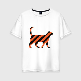 Женская футболка хлопок Oversize с принтом Black-Orange Cat в Новосибирске, 100% хлопок | свободный крой, круглый ворот, спущенный рукав, длина до линии бедер
 | animal | cat | cute | kitty | meow | друг | животные | киска | китти | кот | котенок | котик | котэ | кошечка | кошка | милый | мур | мяу | питомец | тигр