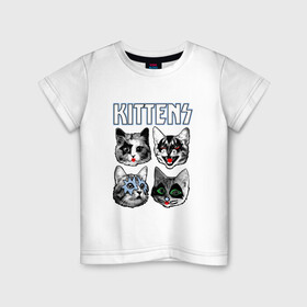 Детская футболка хлопок с принтом Kittens в Новосибирске, 100% хлопок | круглый вырез горловины, полуприлегающий силуэт, длина до линии бедер | animal | cat | cute | kiss | kitty | meow | rock | гитара | друг | животные | киска | кисс | китти | кот | котенок | котик | котэ | кошечка | кошка | метал | милый | музыка | мур | мяу | питомец | рок | тигр