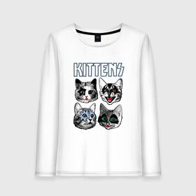 Женский лонгслив хлопок с принтом Kittens в Новосибирске, 100% хлопок |  | animal | cat | cute | kiss | kitty | meow | rock | гитара | друг | животные | киска | кисс | китти | кот | котенок | котик | котэ | кошечка | кошка | метал | милый | музыка | мур | мяу | питомец | рок | тигр