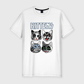 Мужская футболка хлопок Slim с принтом Kittens в Новосибирске, 92% хлопок, 8% лайкра | приталенный силуэт, круглый вырез ворота, длина до линии бедра, короткий рукав | animal | cat | cute | kiss | kitty | meow | rock | гитара | друг | животные | киска | кисс | китти | кот | котенок | котик | котэ | кошечка | кошка | метал | милый | музыка | мур | мяу | питомец | рок | тигр