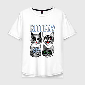 Мужская футболка хлопок Oversize с принтом Kittens в Новосибирске, 100% хлопок | свободный крой, круглый ворот, “спинка” длиннее передней части | animal | cat | cute | kiss | kitty | meow | rock | гитара | друг | животные | киска | кисс | китти | кот | котенок | котик | котэ | кошечка | кошка | метал | милый | музыка | мур | мяу | питомец | рок | тигр