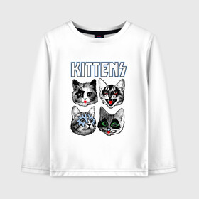 Детский лонгслив хлопок с принтом Kittens в Новосибирске, 100% хлопок | круглый вырез горловины, полуприлегающий силуэт, длина до линии бедер | animal | cat | cute | kiss | kitty | meow | rock | гитара | друг | животные | киска | кисс | китти | кот | котенок | котик | котэ | кошечка | кошка | метал | милый | музыка | мур | мяу | питомец | рок | тигр