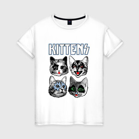 Женская футболка хлопок с принтом Kittens в Новосибирске, 100% хлопок | прямой крой, круглый вырез горловины, длина до линии бедер, слегка спущенное плечо | animal | cat | cute | kiss | kitty | meow | rock | гитара | друг | животные | киска | кисс | китти | кот | котенок | котик | котэ | кошечка | кошка | метал | милый | музыка | мур | мяу | питомец | рок | тигр