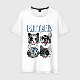 Мужская футболка хлопок с принтом Kittens в Новосибирске, 100% хлопок | прямой крой, круглый вырез горловины, длина до линии бедер, слегка спущенное плечо. | animal | cat | cute | kiss | kitty | meow | rock | гитара | друг | животные | киска | кисс | китти | кот | котенок | котик | котэ | кошечка | кошка | метал | милый | музыка | мур | мяу | питомец | рок | тигр