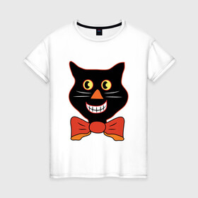 Женская футболка хлопок с принтом Smiling Cat в Новосибирске, 100% хлопок | прямой крой, круглый вырез горловины, длина до линии бедер, слегка спущенное плечо | animal | cat | cute | kitty | meow | друг | животные | киска | китти | кот | котенок | котик | котэ | кошечка | кошка | милый | мур | мяу | питомец | тигр