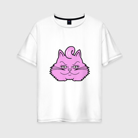 Женская футболка хлопок Oversize с принтом Pink Cat в Новосибирске, 100% хлопок | свободный крой, круглый ворот, спущенный рукав, длина до линии бедер
 | animal | cat | cute | kitty | meow | друг | животные | киска | китти | кот | котенок | котик | котэ | кошечка | кошка | милый | мур | мяу | питомец | тигр
