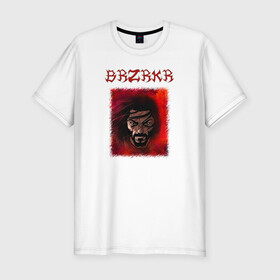 Мужская футболка хлопок Slim с принтом BRZRKR (Киану Ривз) в Новосибирске, 92% хлопок, 8% лайкра | приталенный силуэт, круглый вырез ворота, длина до линии бедра, короткий рукав | brzrkr | netflix | длинные волосы | киану ривз | комикс | кровь | надпись