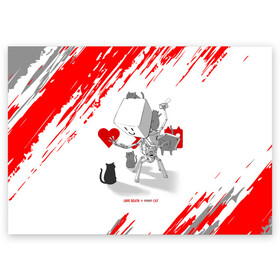 Поздравительная открытка с принтом Love, Death and Cats | Любов, смерть и котики (Z) в Новосибирске, 100% бумага | плотность бумаги 280 г/м2, матовая, на обратной стороне линовка и место для марки
 | death | love | love death robots | netflix | robots | vedeathrobots | xbot 4000 | любовь | нетфликс | роботы | сериал | сериалы